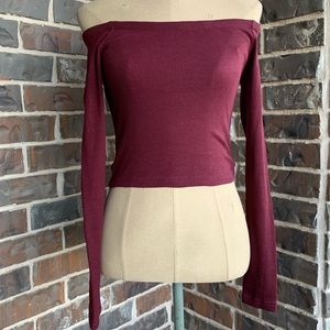 NWT Crop Top Ribbed Burgundy Off Shoulder - Small